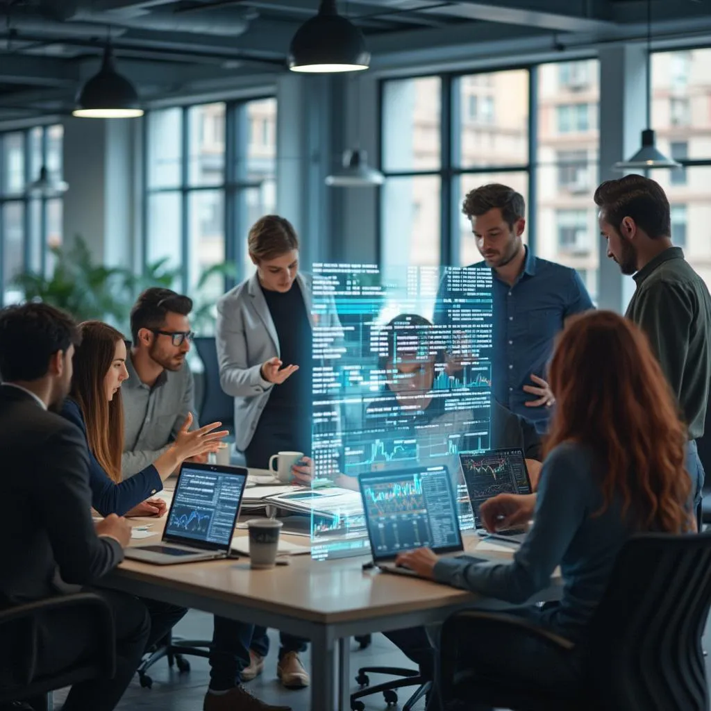 Équipe FinTech IA collaborant sur un projet d'IA